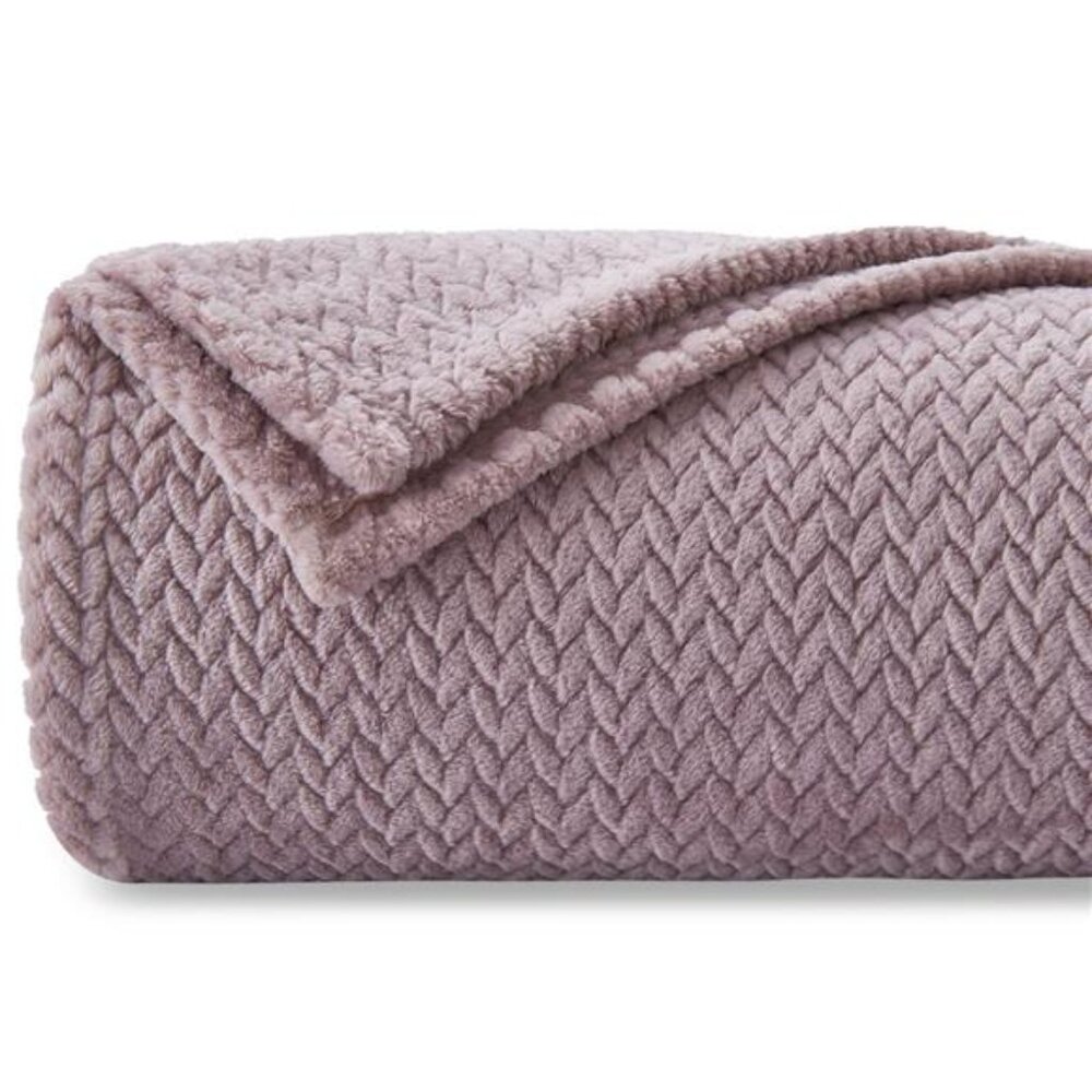 Super Soft Throw Blanket Light Purple Silky Flannel Fleece Leaves Pattern 50x60